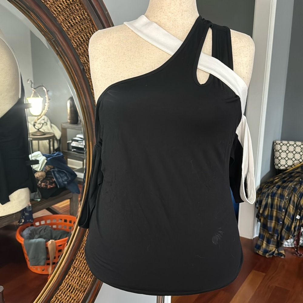 Venus Black and White Asymmetrical Tank Top